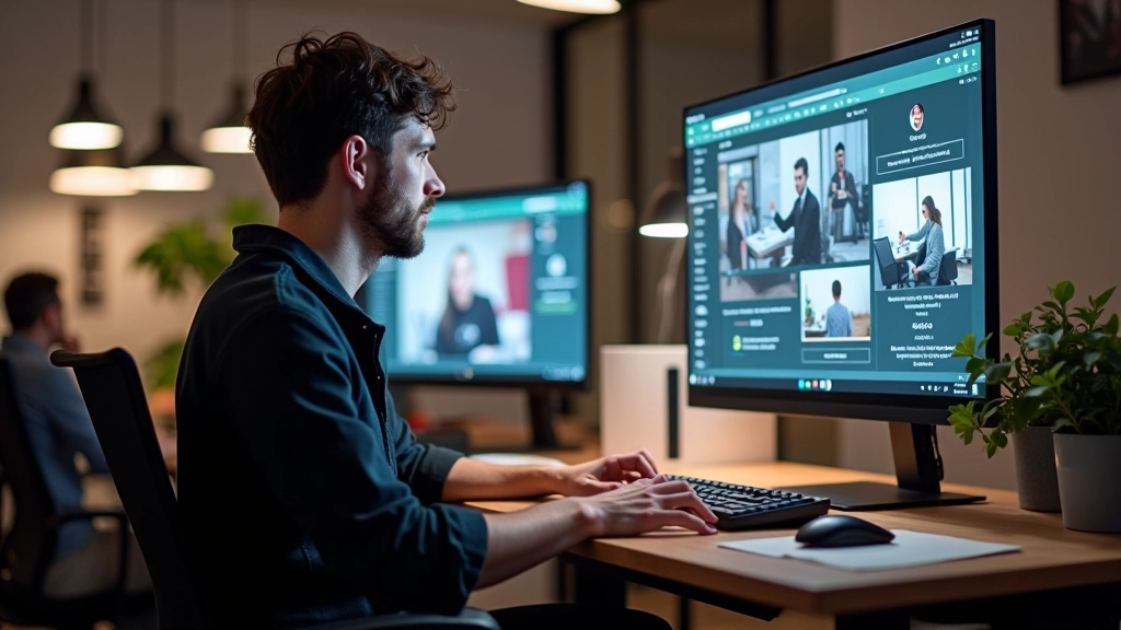 Designer werkt aan responsive portfolio website design op grote monitor