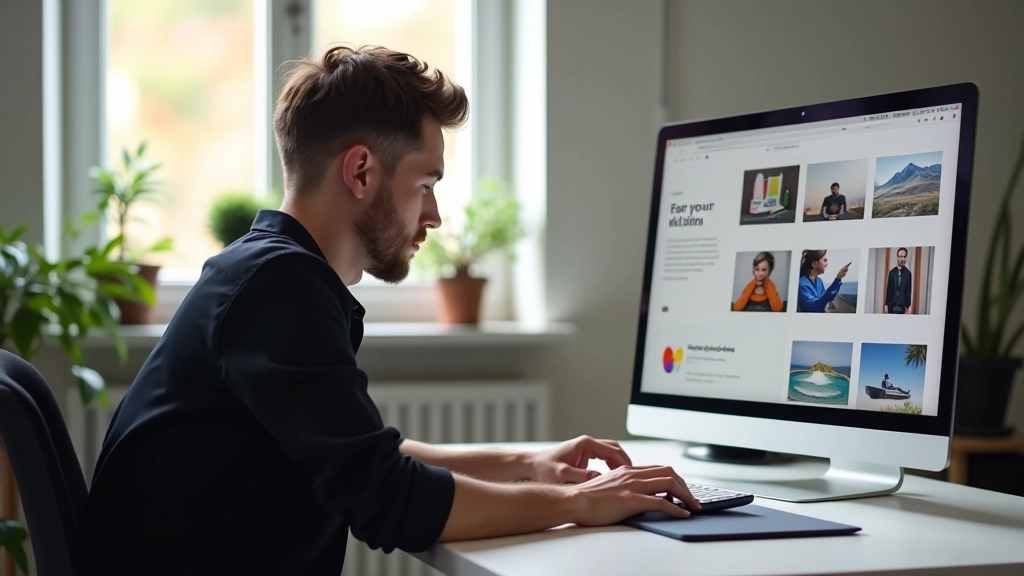 Ontwerper werkt aan portfolio website design op computer in moderne studio