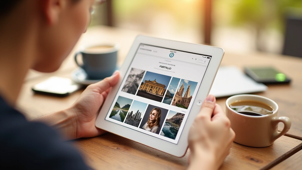 Projectgalerij layout op tablet scherm met mooie fotografie van creatief werk